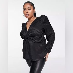 River Island Plus Black Jacquard Twist Front Top